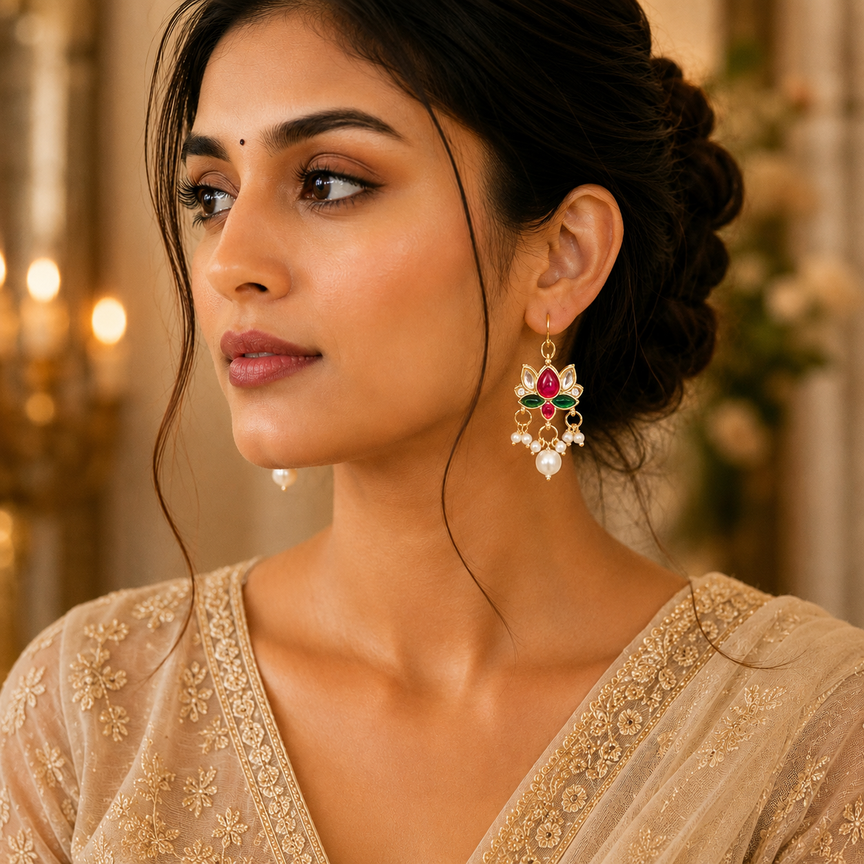 Lotus Pearl Kundan Drops