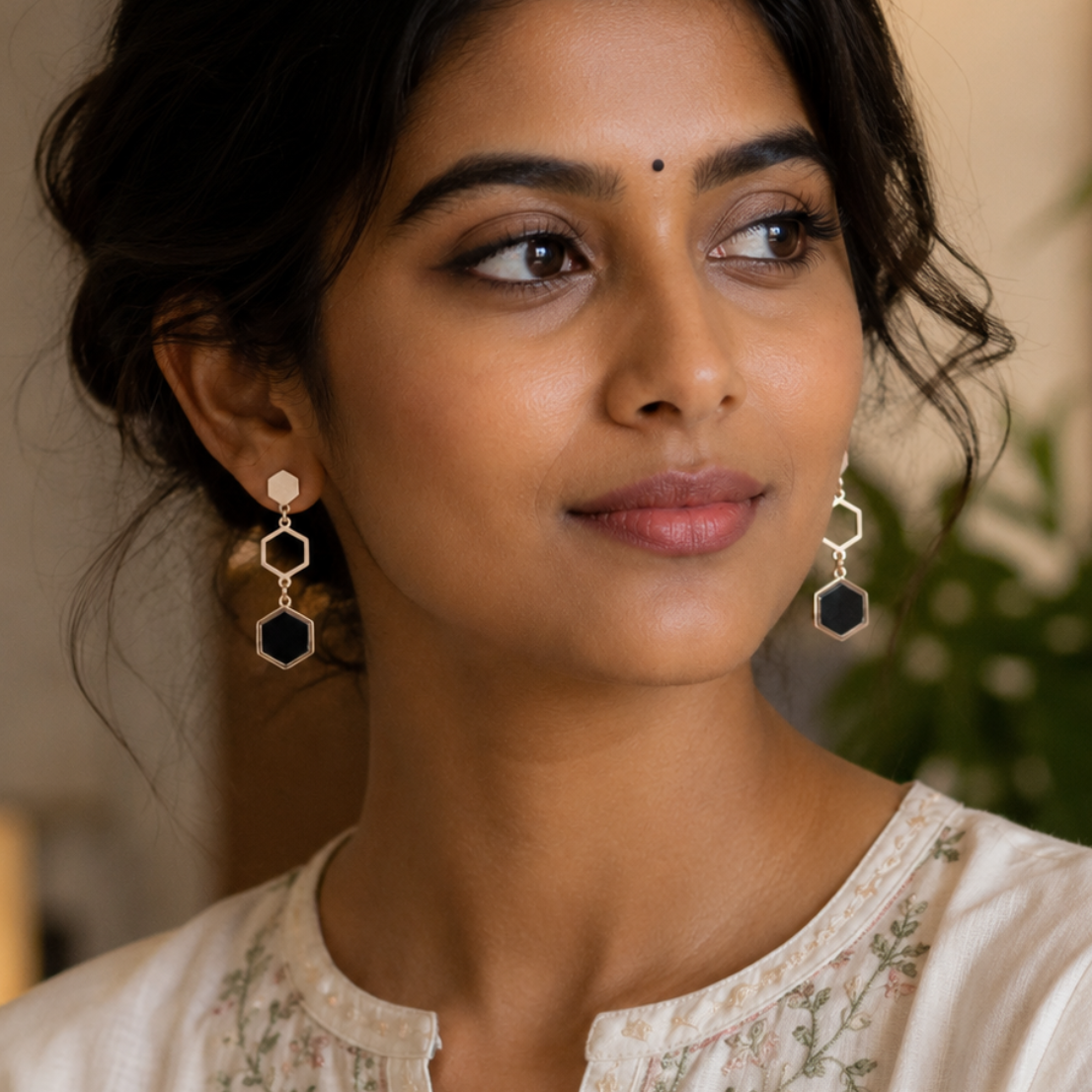 Black Hex Drop Earrings