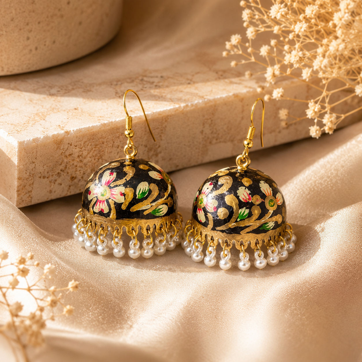 Midnight  Pearl Jhumka Earrings
