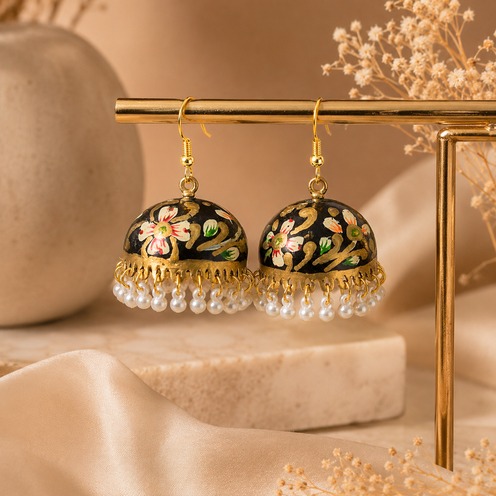 Midnight  Pearl Jhumka Earrings