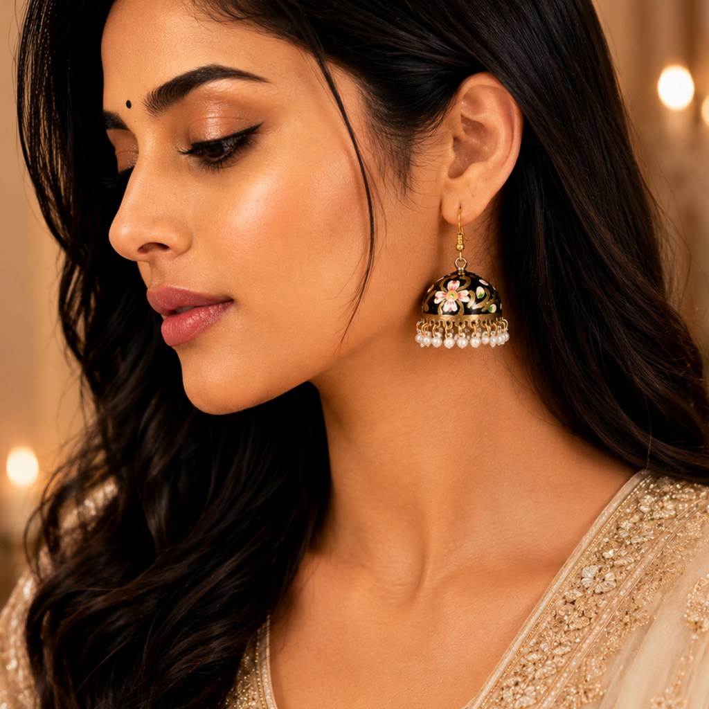 Midnight  Pearl Jhumka Earrings
