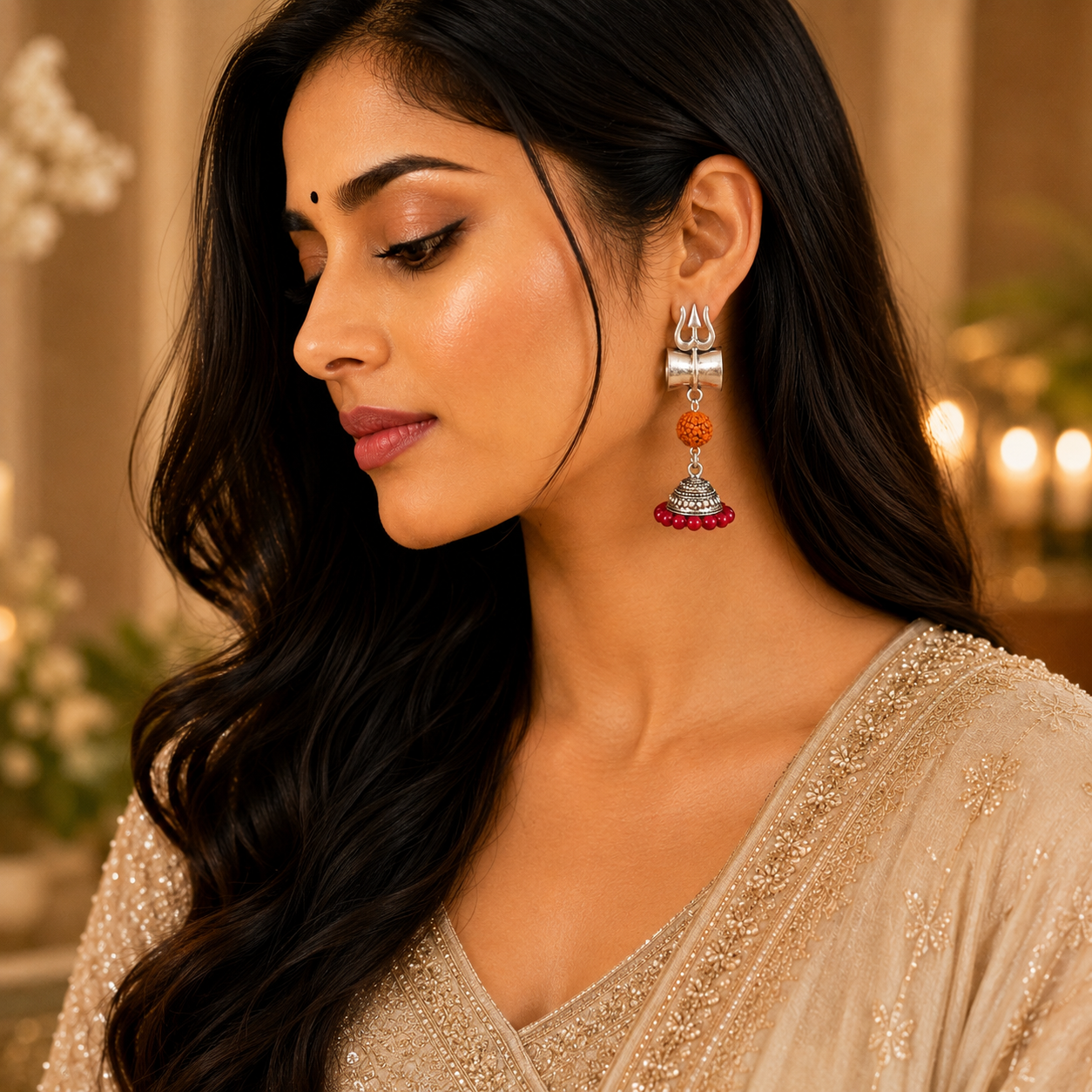Trishul Rudraksha Jhumka Earrings