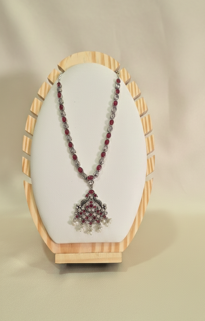 Red Stone Oxidized Necklace Set