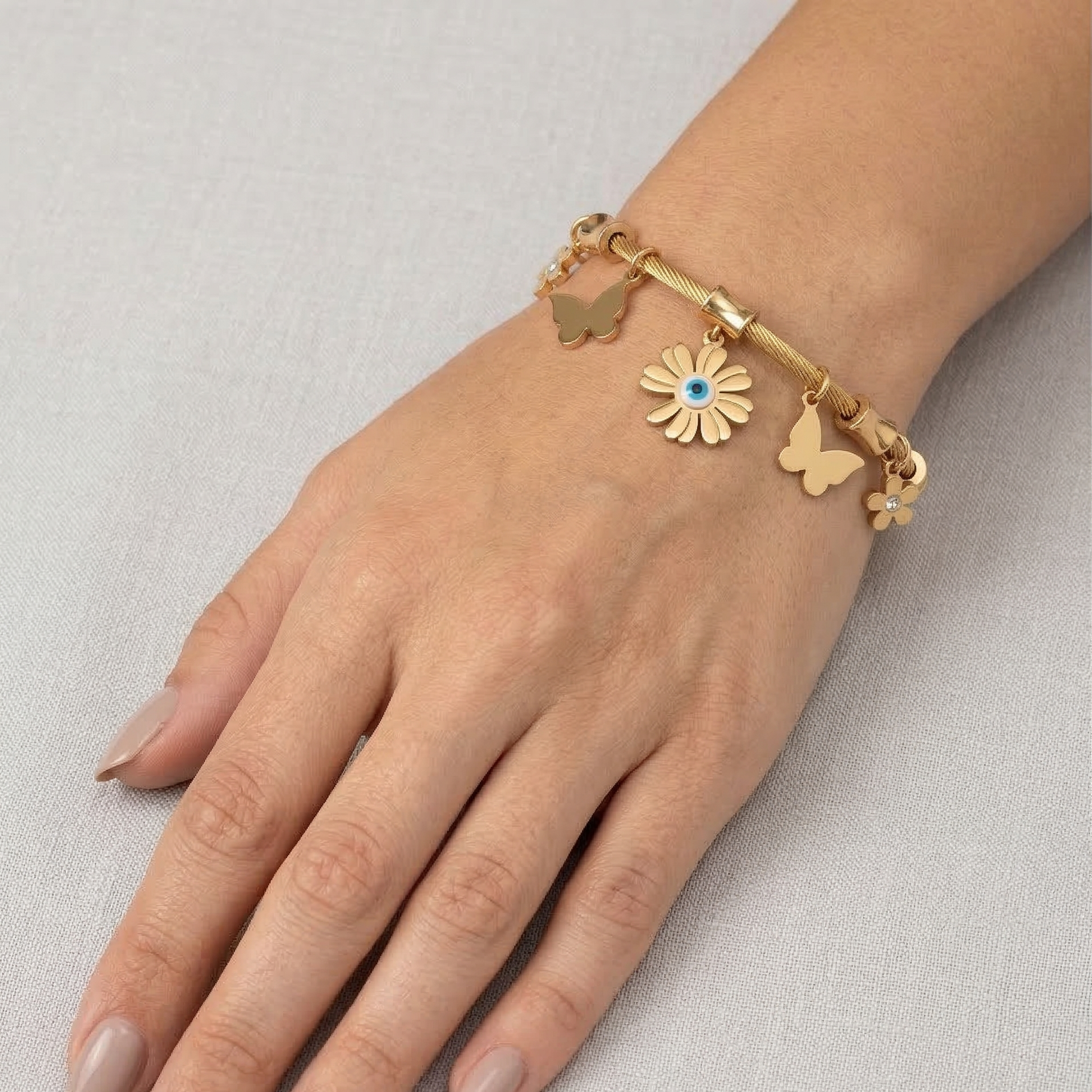 Butterfly & Floral Charm Bracelet