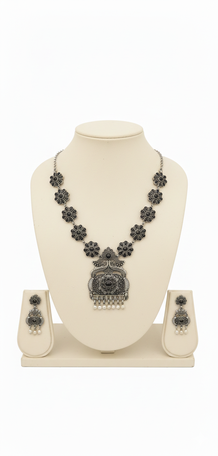 Flower Design Oxidized Necklace Set