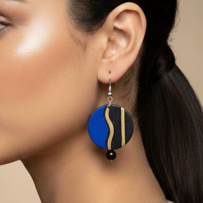 Blue Wave Round Earrings