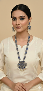 Blue Stone Oxidized Necklace Set with Earrings