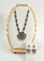 Blue Stone Oxidized Necklace Set with Earrings